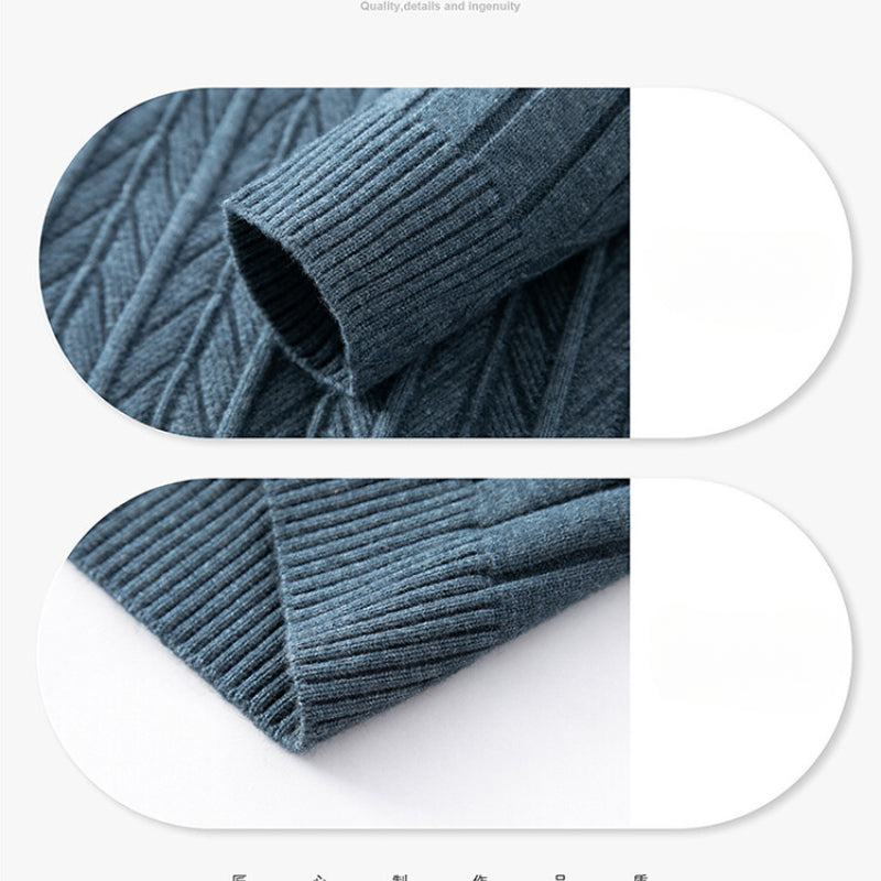 Canyon Men’s Quarter Zip Sweater – Wool Blend Knit with Ribbed Texture