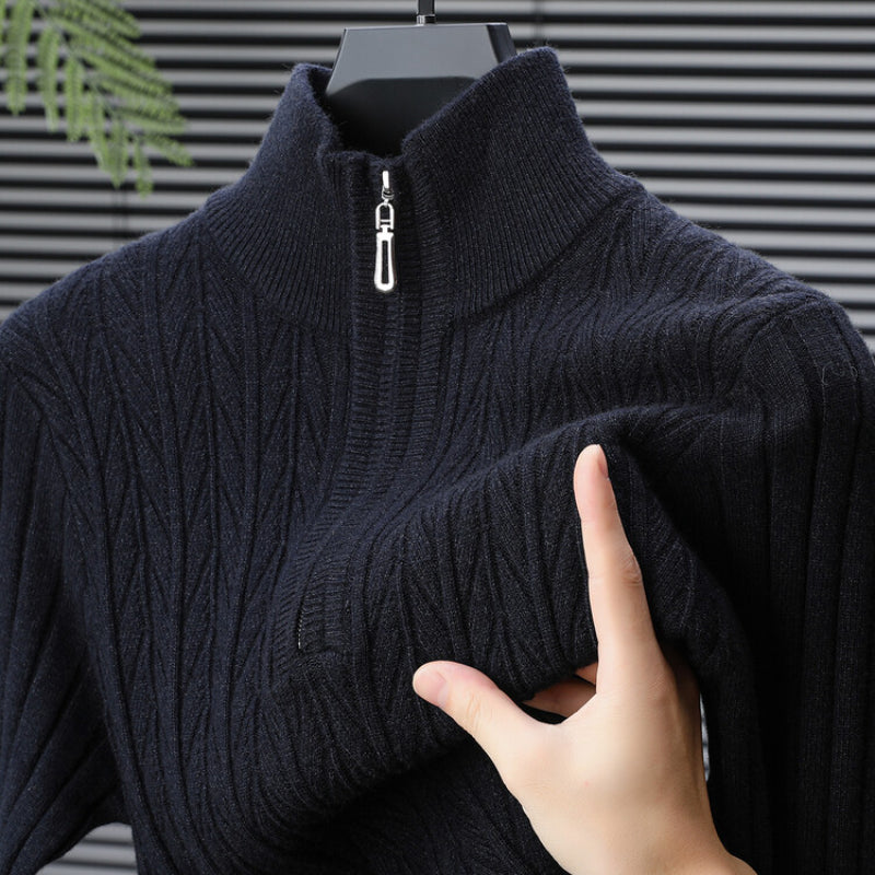 Canyon Men’s Quarter Zip Sweater – Wool Blend Knit with Ribbed Texture