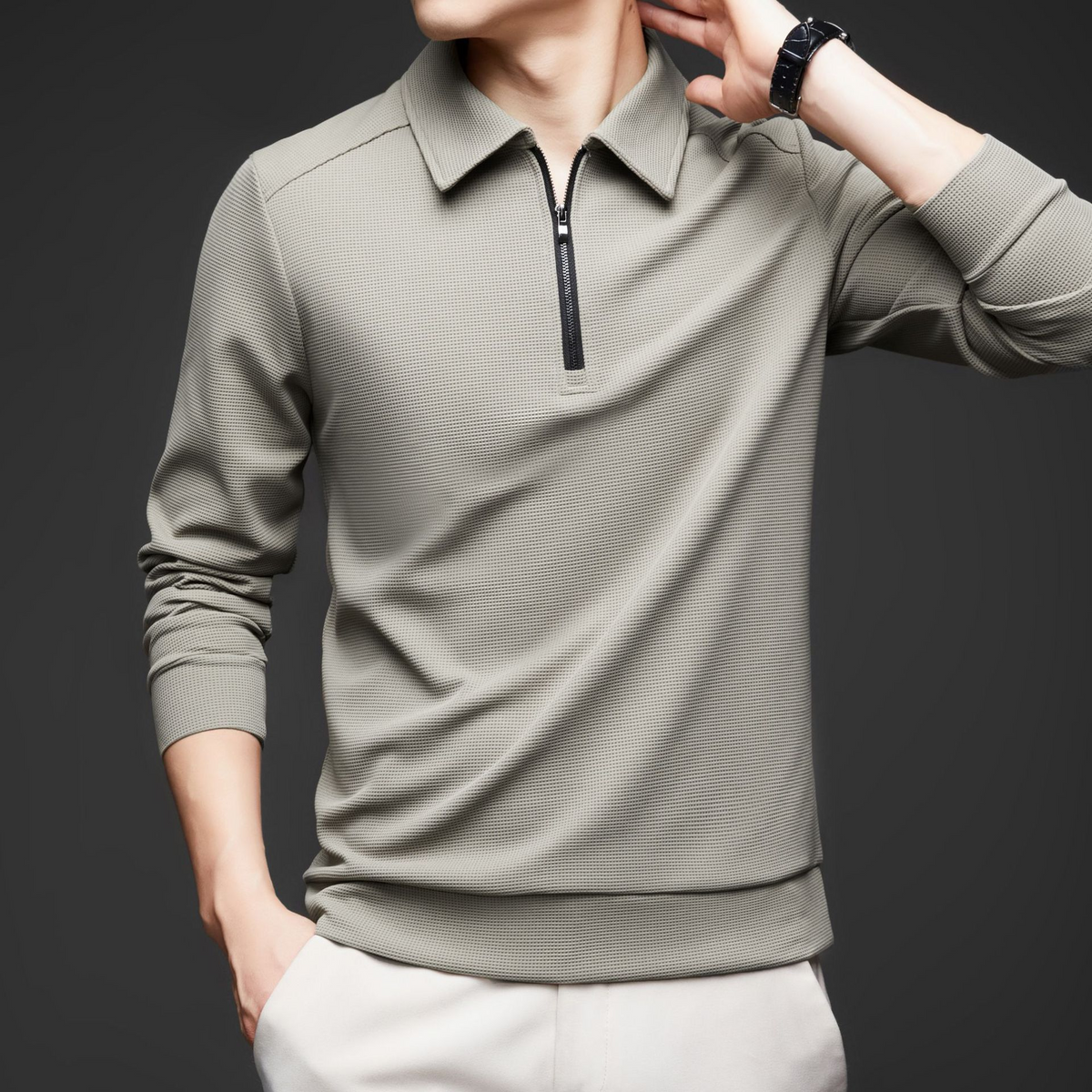 Easton Men’s Quarter Zip Pullover – Textured Stretch Knit Tailored Fit