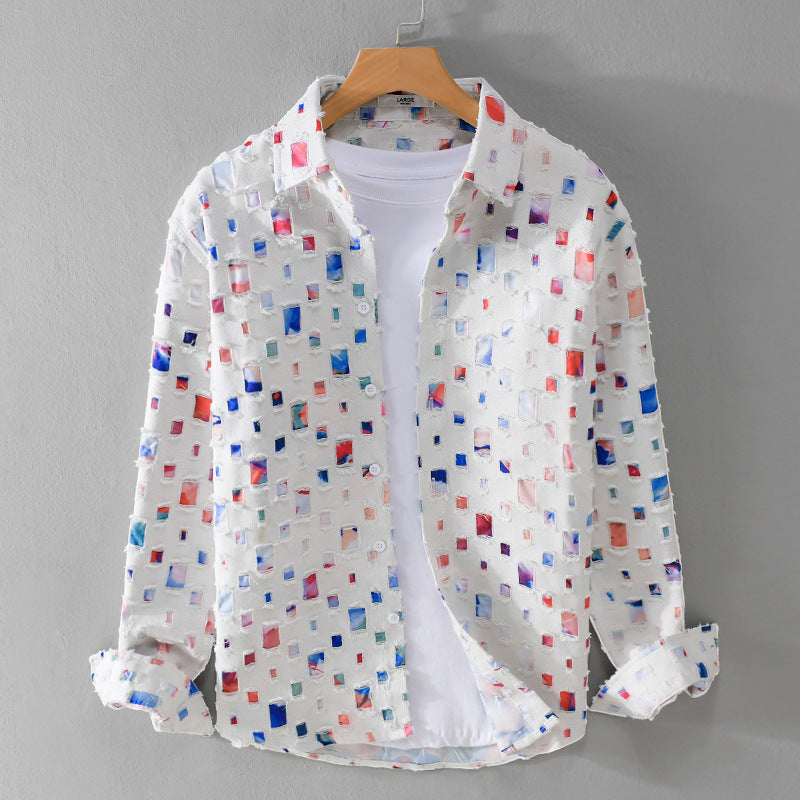 Ezra Mosaic Collared Shirt – Lightweight Abstract Shirt for Travel-Ready Summer Styling