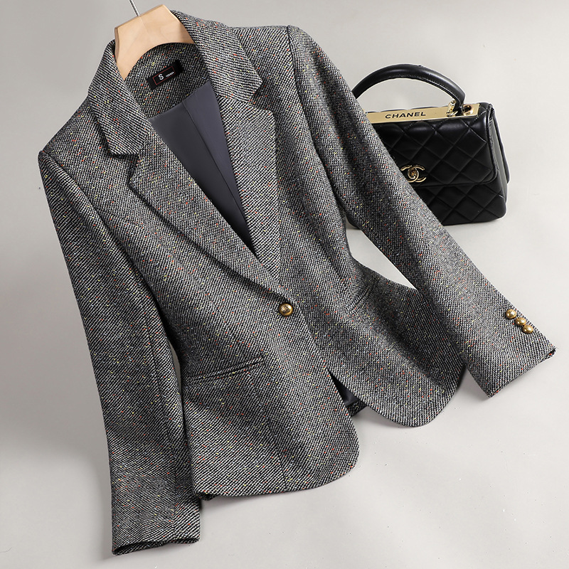 Tayla Women’s Tweed Jacket – Slim Fit Sports Blazer with Gold Buttons
