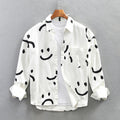 Soriano Men’s Long Sleeve Shirt – Soft Cotton Tee with Abstract Smiley Print