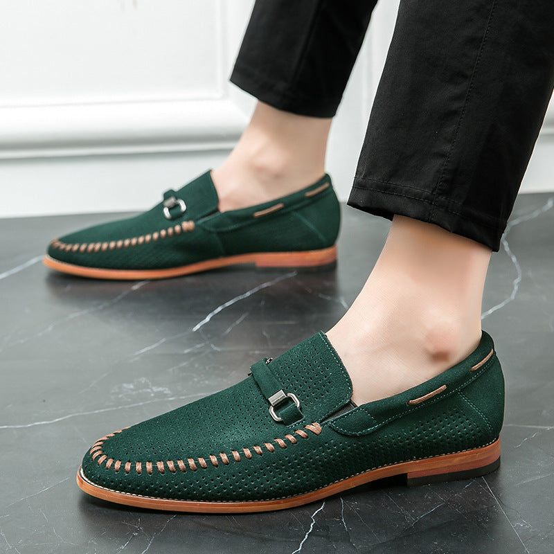 Matt Men’s Leather Loafers – Perforated Slip-On Dress Shoes