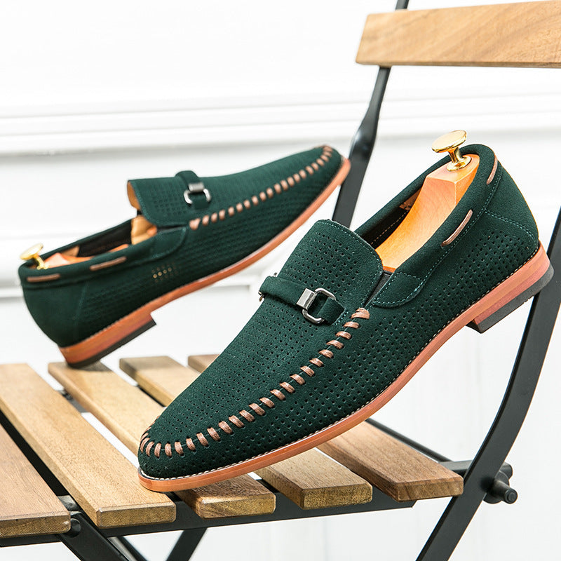 Matt Men’s Leather Loafers – Perforated Slip-On Dress Shoes