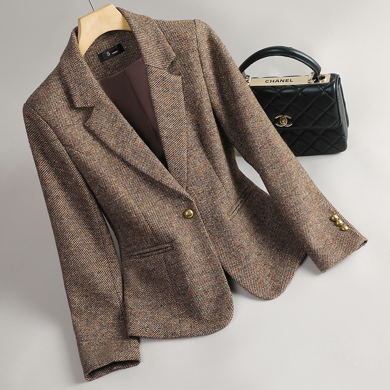 Tayla Women’s Tweed Jacket – Slim Fit Sports Blazer with Gold Buttons