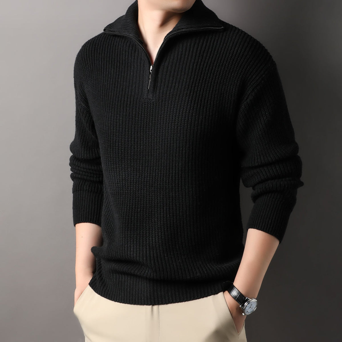 Jourdan Men’s Half Zip Sweater – Thick Ribbed Knit Pullover