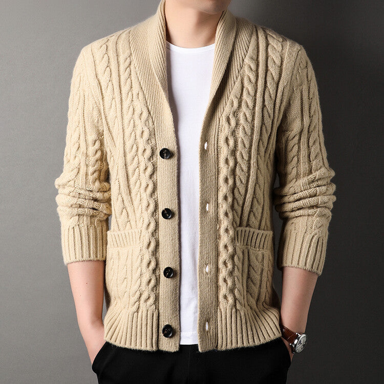 Weston Men’s Cable Knit Cardigan – Classic Shawl Collar