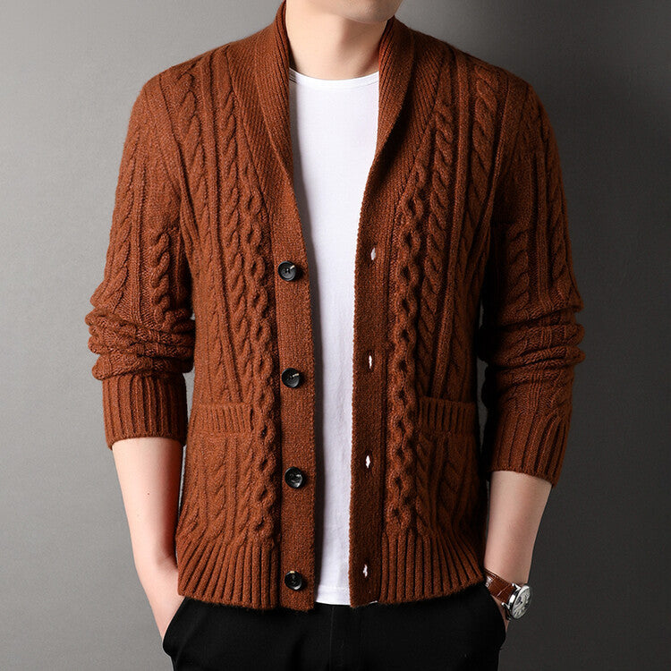 Weston Men’s Cable Knit Cardigan – Classic Shawl Collar