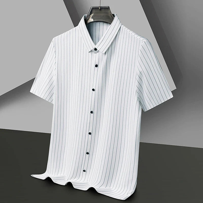 Felix Pinstripe Button-Up – Short-Sleeve Shirt in Wrinkle‑Resistant Stretch Fabric