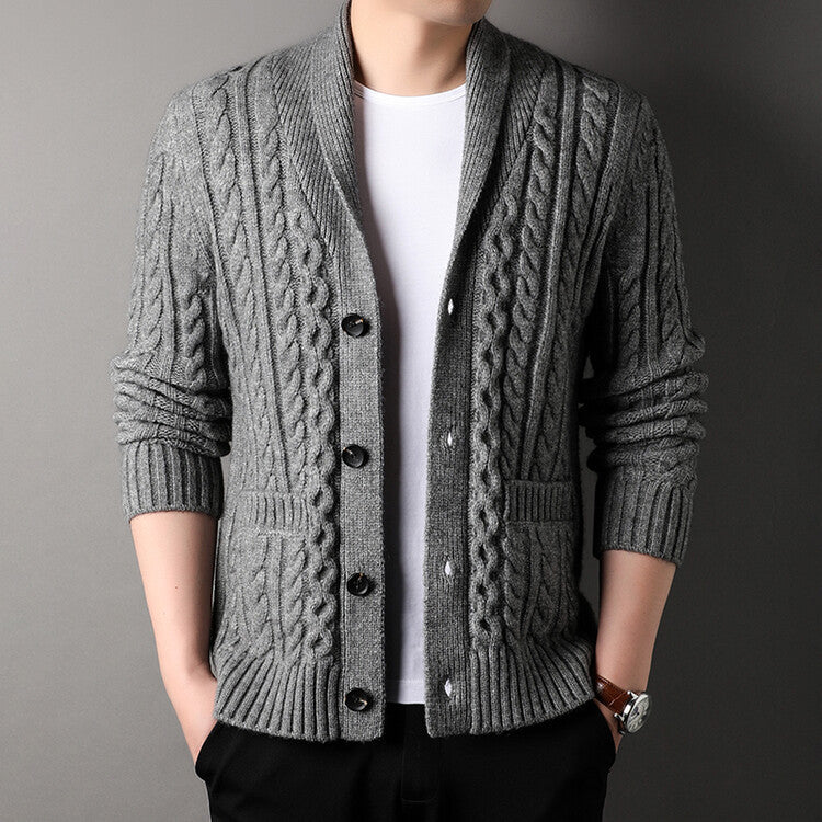 Weston Men’s Cable Knit Cardigan – Classic Shawl Collar
