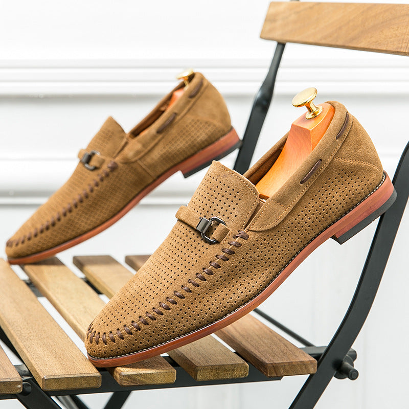 Matt Men’s Leather Loafers – Perforated Slip-On Dress Shoes