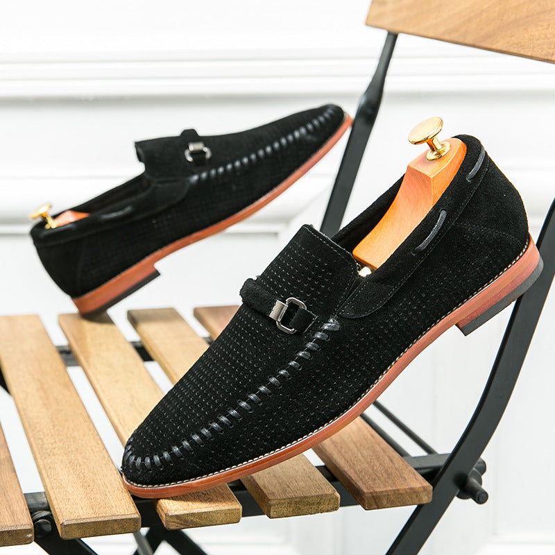 Matt Men’s Leather Loafers – Perforated Slip-On Dress Shoes