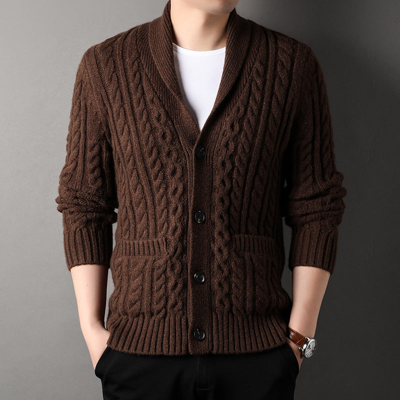 Weston Men’s Cable Knit Cardigan – Classic Shawl Collar