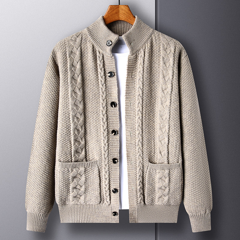 Tristan Men’s Knit Cardigan – Wool-Blend Cable Knit with Button-Up Closure
