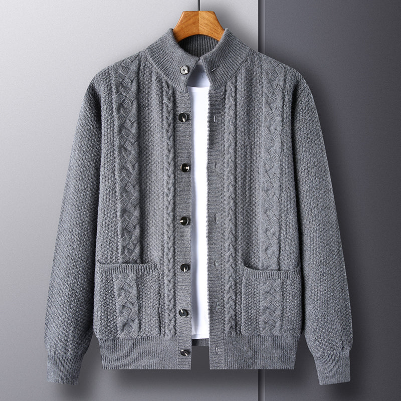 Tristan Men’s Knit Cardigan – Wool-Blend Cable Knit with Button-Up Closure