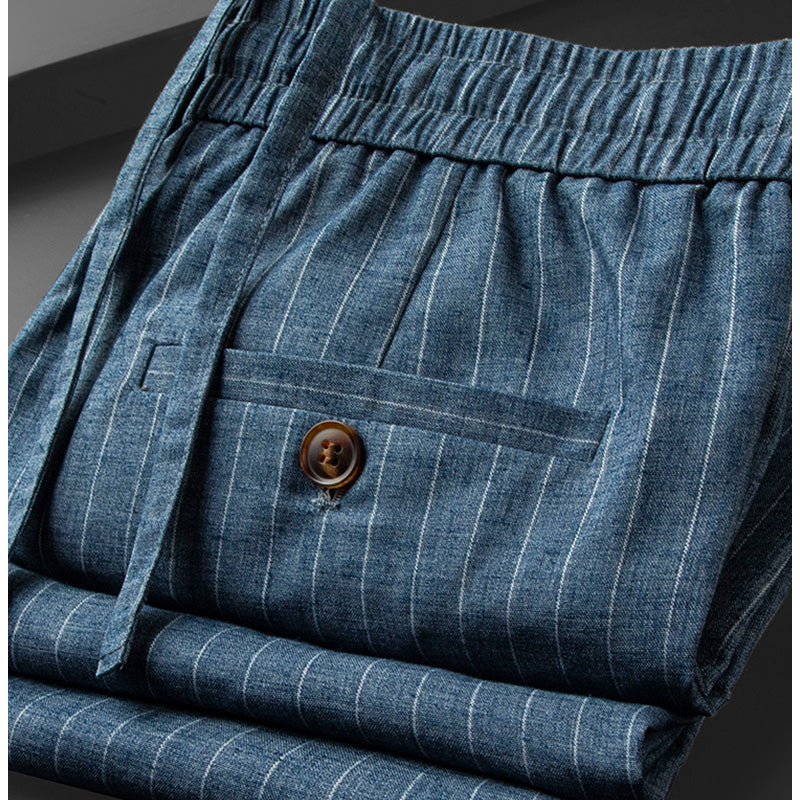 Renzo Linen Pants – Men’s Straight Leg Trousers with Elastic Waistband