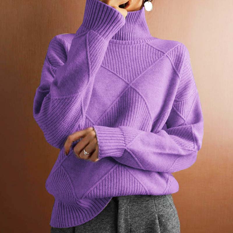 Soraya Women’s Turtleneck Sweater – Textured Knit Relaxed Fit for Fall