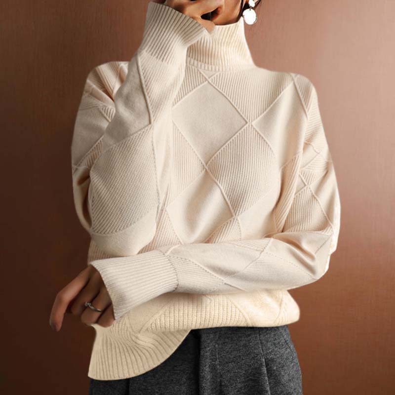 Soraya Women’s Turtleneck Sweater – Textured Knit Relaxed Fit for Fall
