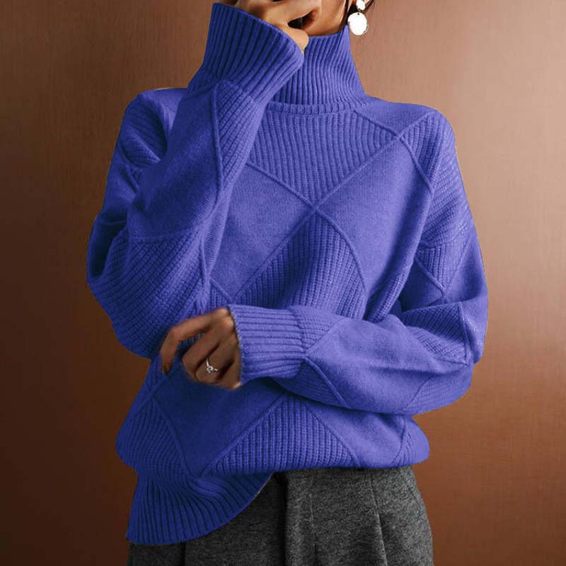 Soraya Women’s Turtleneck Sweater – Textured Knit Relaxed Fit for Fall