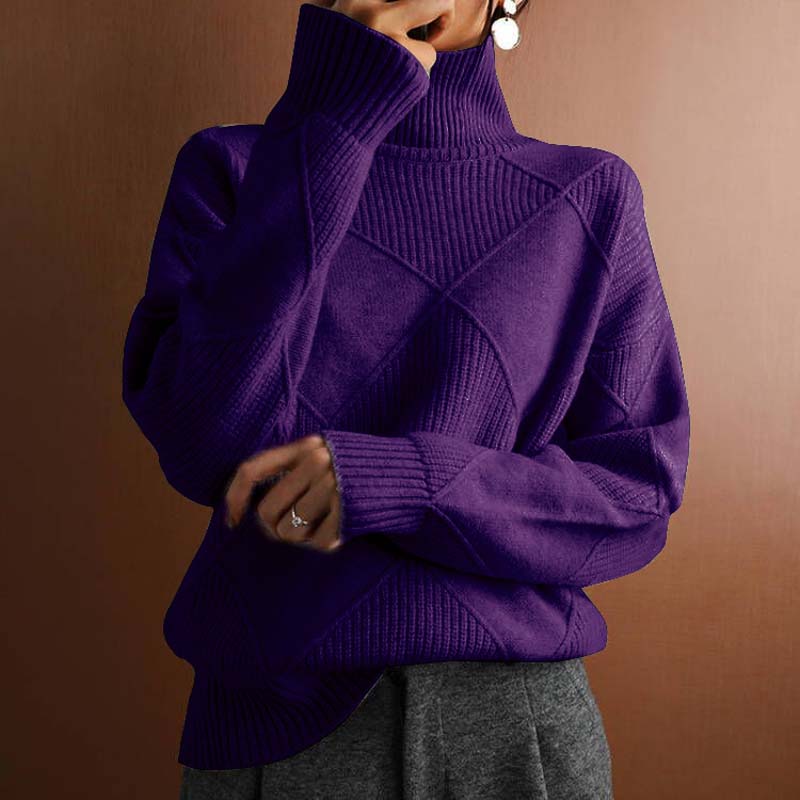 Soraya Women’s Turtleneck Sweater – Textured Knit Relaxed Fit for Fall