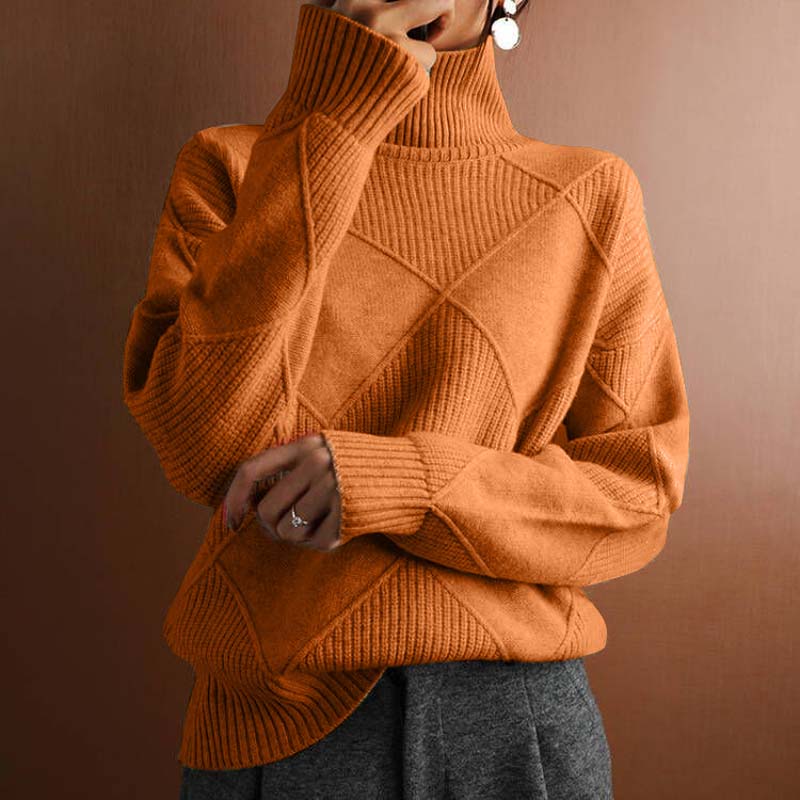 Soraya Women’s Turtleneck Sweater – Textured Knit Relaxed Fit for Fall