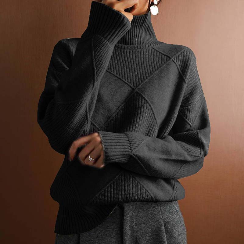 Soraya Women’s Turtleneck Sweater – Textured Knit Relaxed Fit for Fall