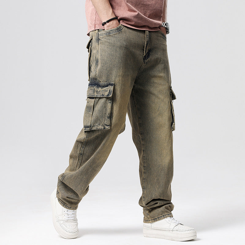 Griffin Men’s Cargo Pants – Faded Denim Trousers with Relaxed Fit & Utility Pockets