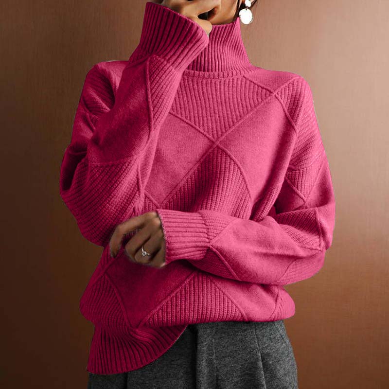 Soraya Women’s Turtleneck Sweater – Textured Knit Relaxed Fit for Fall