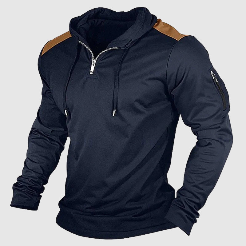 Eduard Men’s Quarter Zip Pullover – Patchwork Streetwear Hoodie