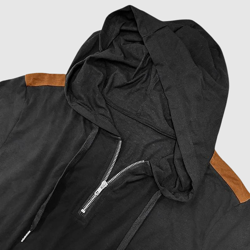 Eduard Men’s Quarter Zip Pullover – Patchwork Streetwear Hoodie