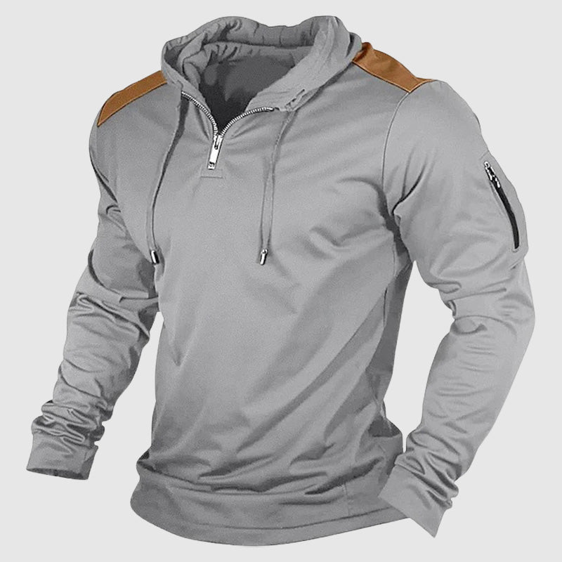 Eduard Men’s Quarter Zip Pullover – Patchwork Streetwear Hoodie