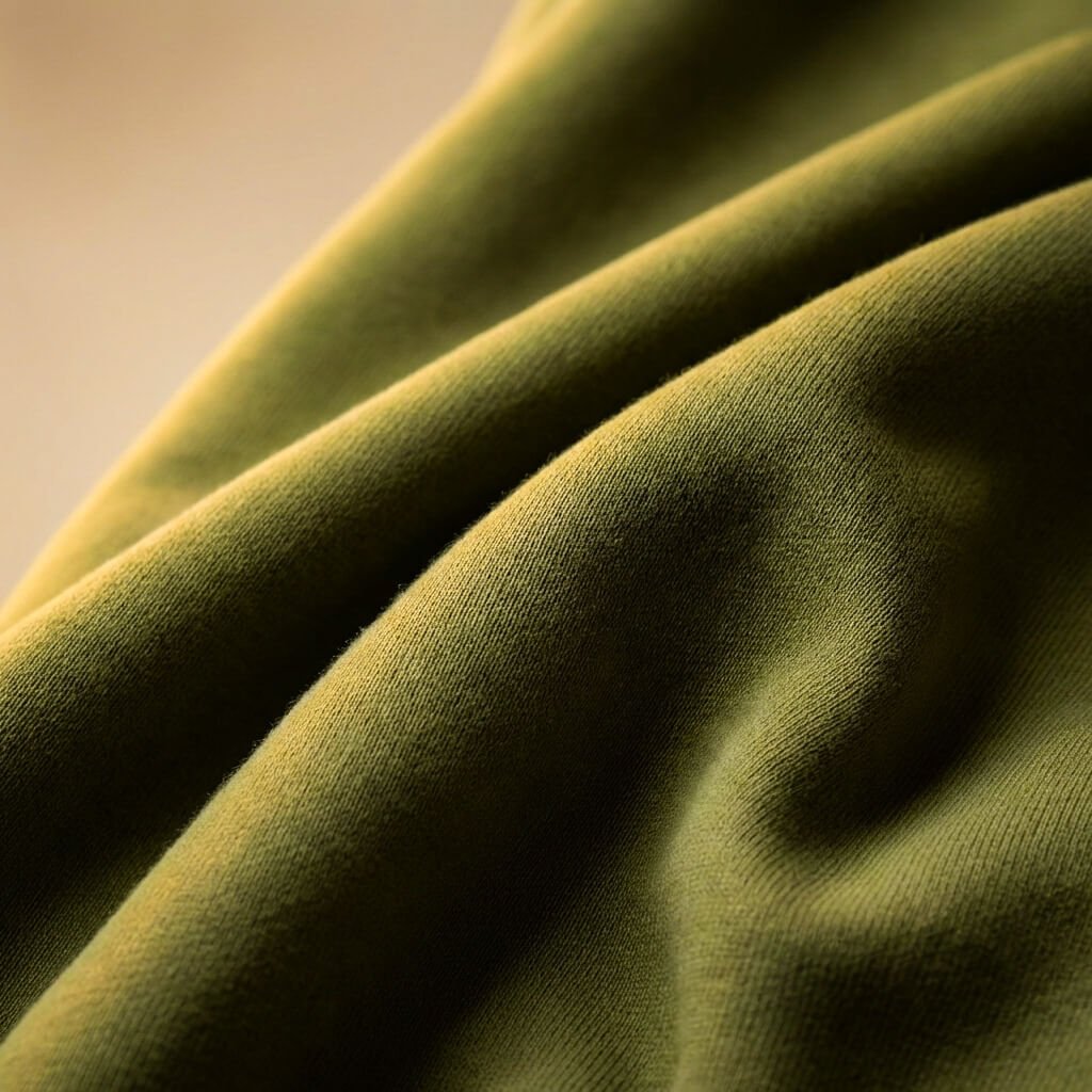 Olive Green relaxed fit hoodie for men close-up showing the soft textured fabric
