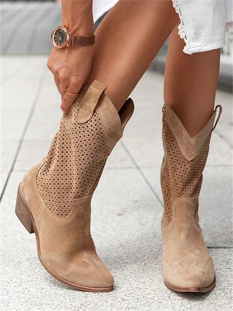 Clarisa Women’s Western Boots – Faux Leather Pointed Toe Mid-Calf