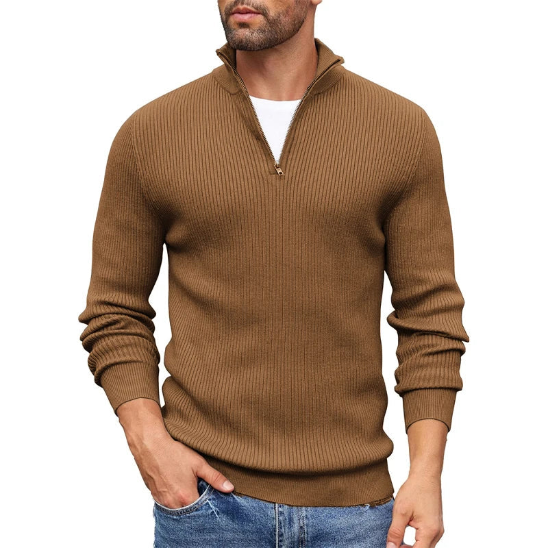 Rafael Men’s Ribbed Knit Half Zip Sweater – Slim Fit Pullover