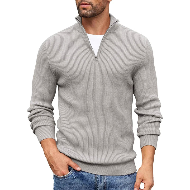 Rafael Men’s Ribbed Knit Half Zip Sweater – Slim Fit Pullover