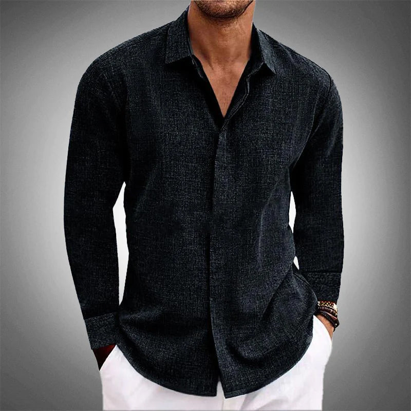 Sergio Long Sleeve Men's Linen Shirt – Lightweight Button Up for Casual Summer Layers