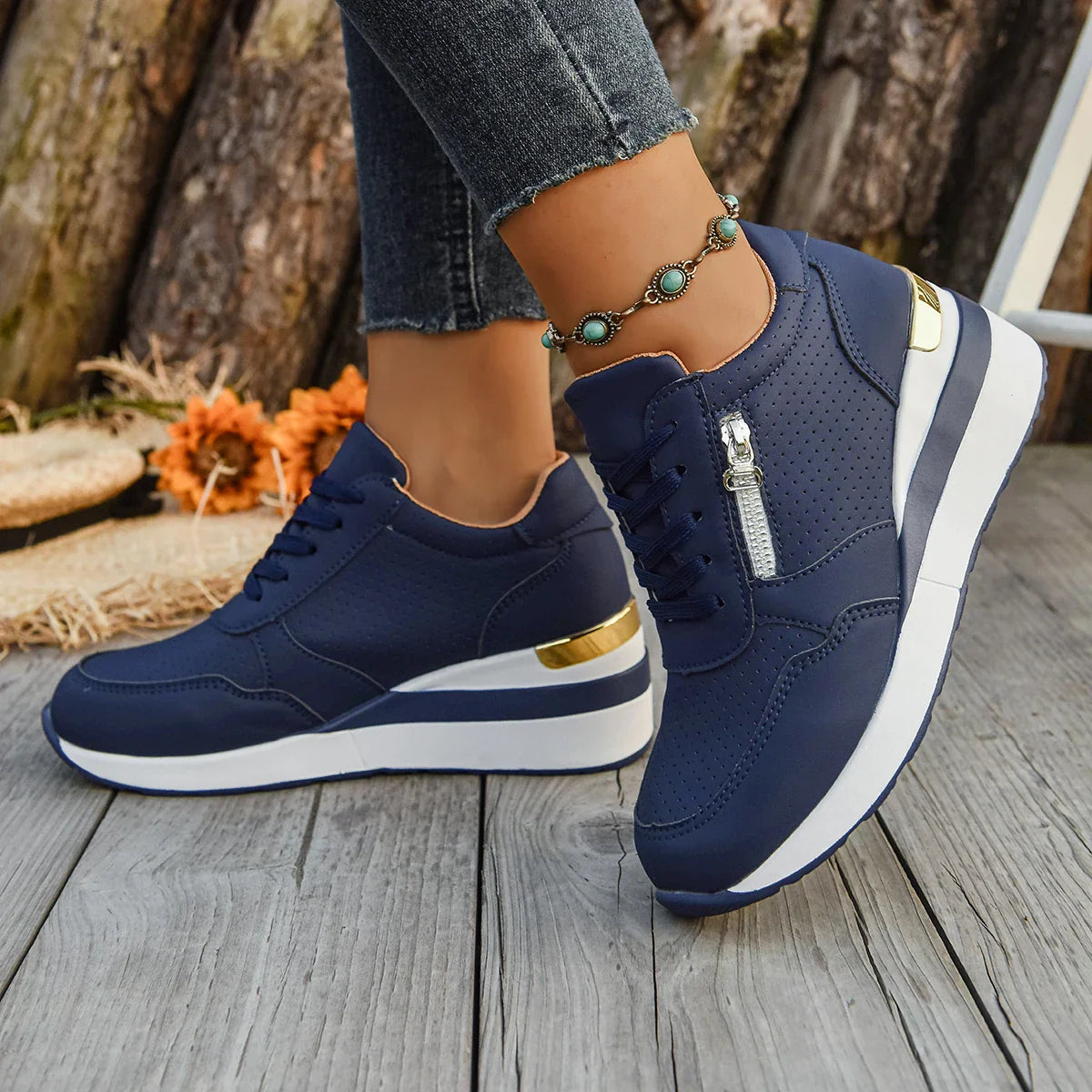 Selena Women’s Sneakers – Breathable Front Zip Shoes