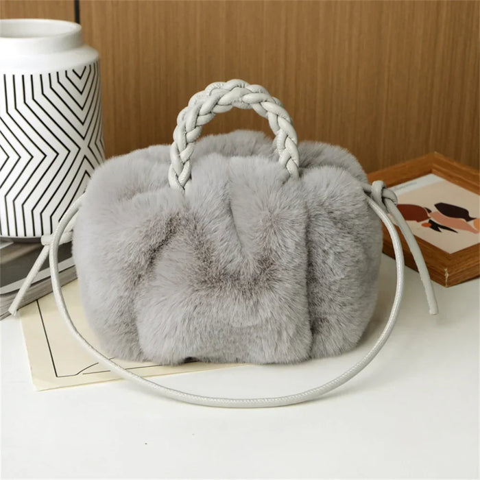 Evelyn Women’s Fur Shoulder Bag – Plush Braided Handle