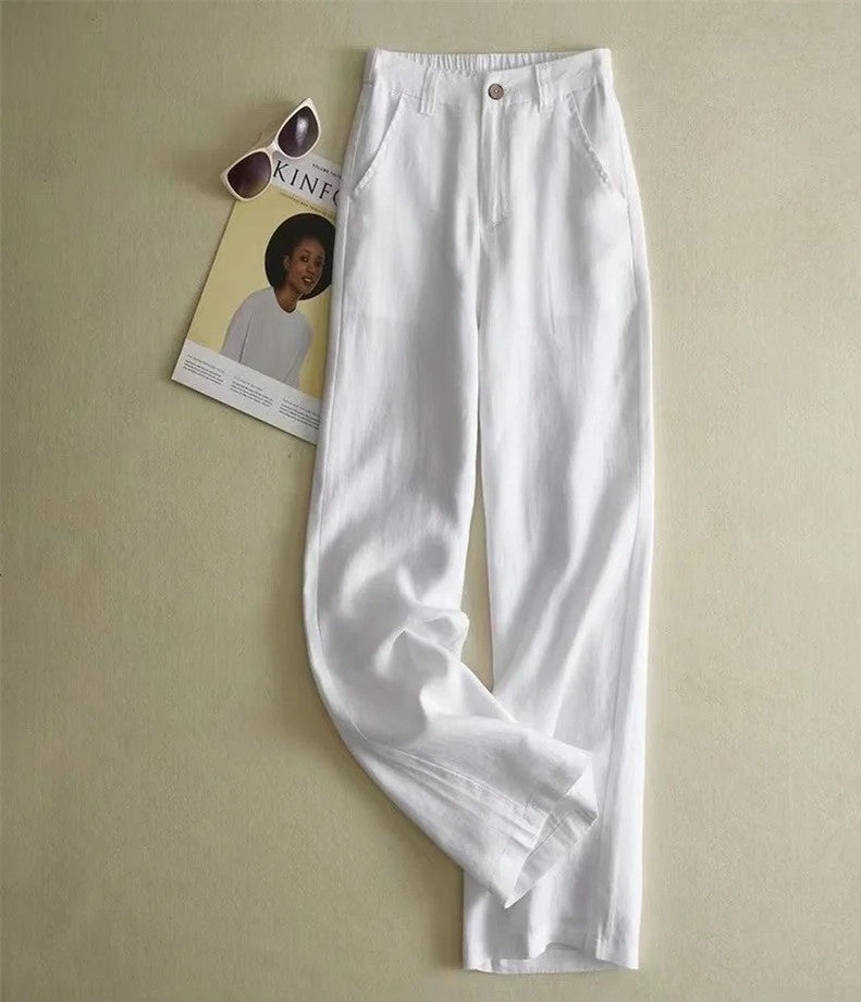 Sabrina Women’s Linen Pants – Straight Cut Cropped Trousers in Lightweight Cotton Blend