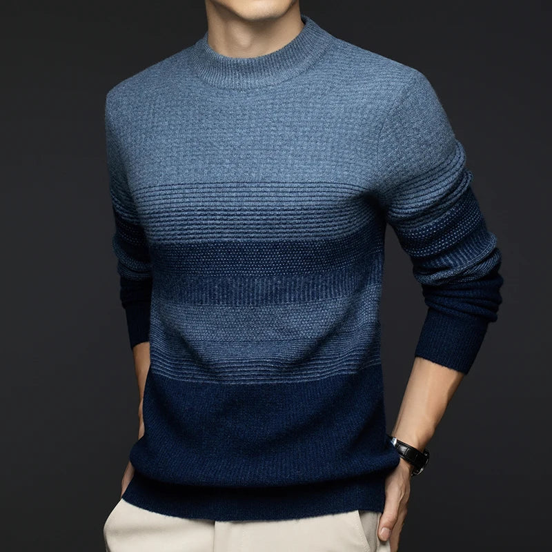 Aspen Men’s Wool Sweater – Pure Wool with Gradient Stripe Design
