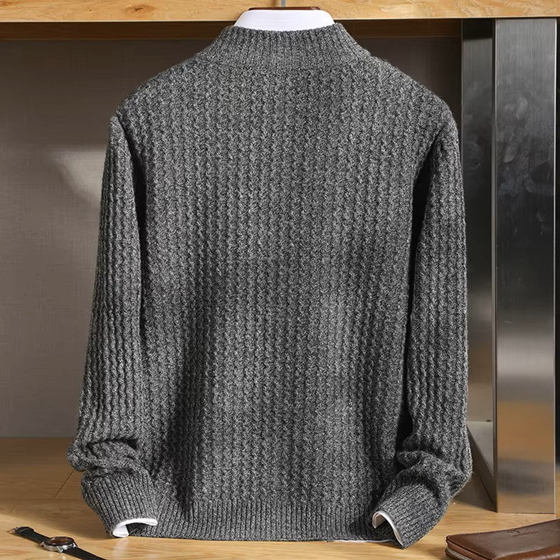 Esteban Men’s Zip Sweater – Merino Wool with Waffle-Knit Texture