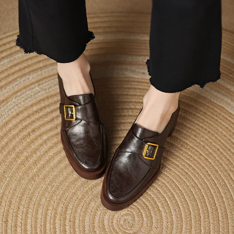 Veronica Women’s Loafers – Italian Leather Buckle Dress Shoes
