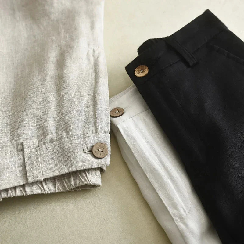 Sabrina Women’s Linen Pants – Straight Cut Cropped Trousers in Lightweight Cotton Blend
