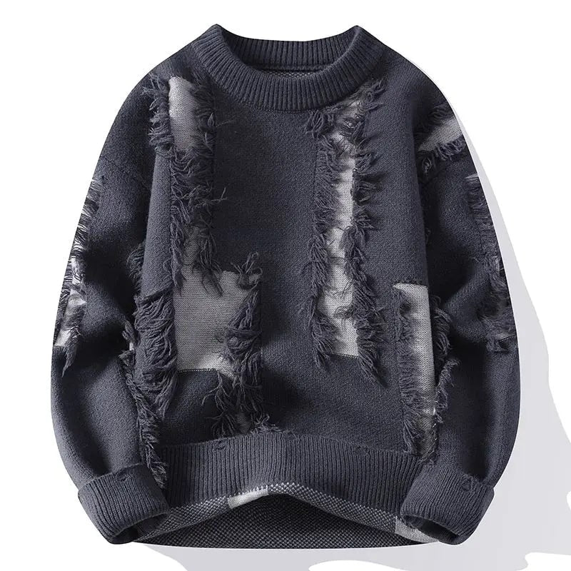 Aiden Distressed Men’s Sweater with Edgy Frayed Detailing