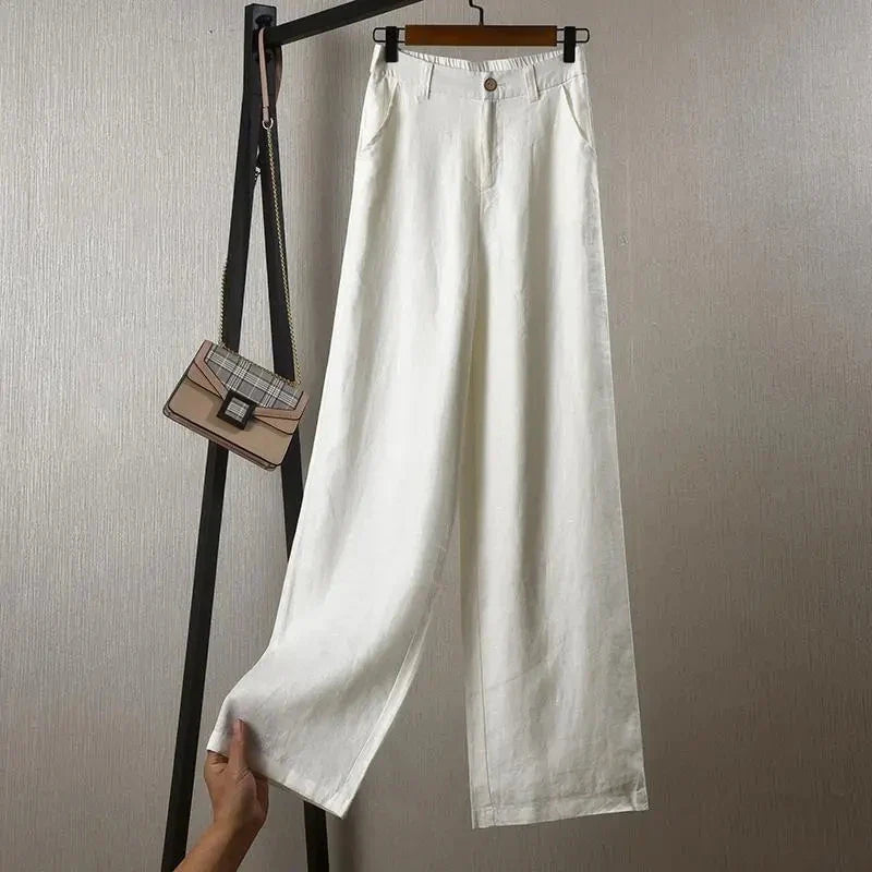 Sabrina Women’s Linen Pants – Straight Cut Cropped Trousers in Lightweight Cotton Blend