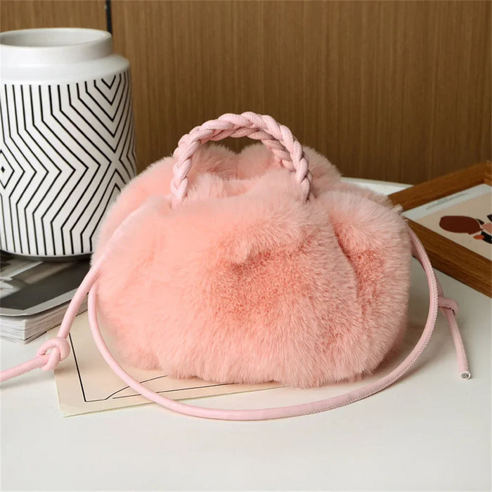 Evelyn Women’s Fur Shoulder Bag – Plush Braided Handle