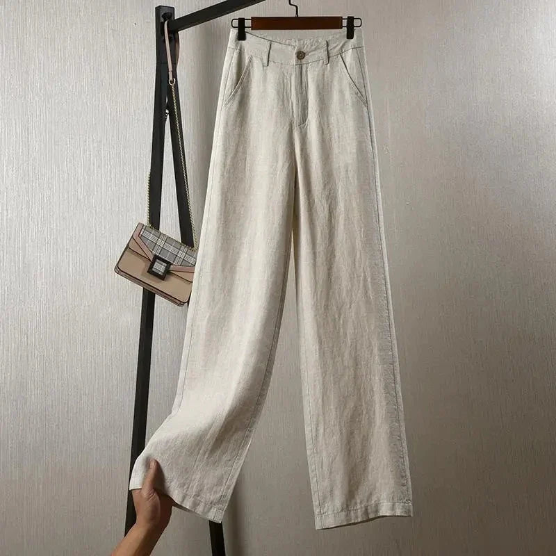 Sabrina Women’s Linen Pants – Straight Cut Cropped Trousers in Lightweight Cotton Blend