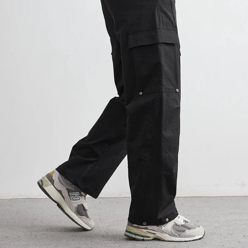Lennox Wide-Leg Cargo Pants – Men’s Cotton Canvas Trousers with Snap Flap Pockets