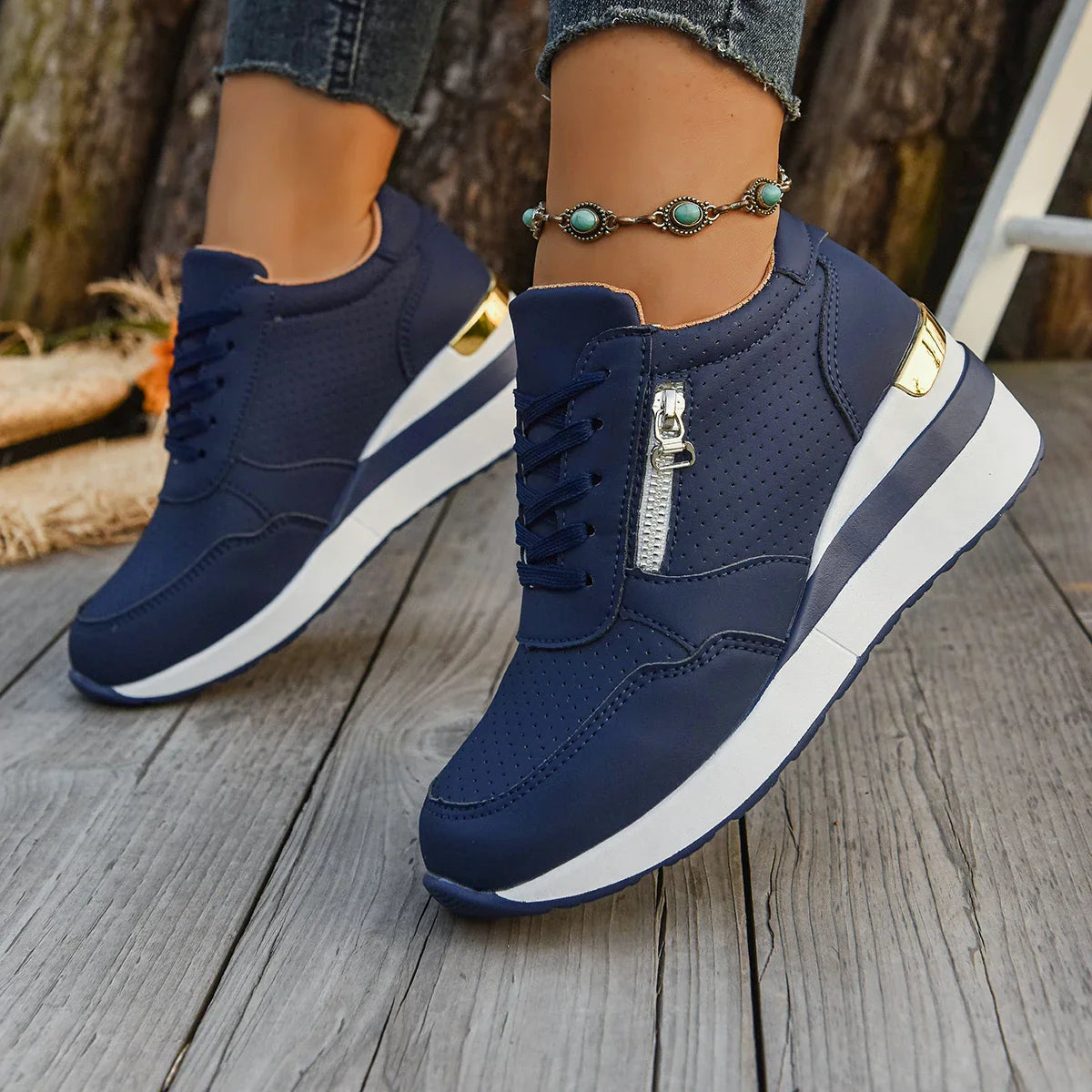 Selena Women’s Sneakers – Breathable Front Zip Shoes