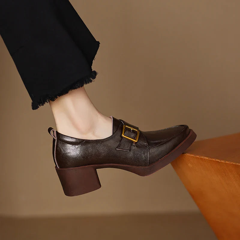 Veronica Women’s Loafers – Italian Leather Buckle Dress Shoes